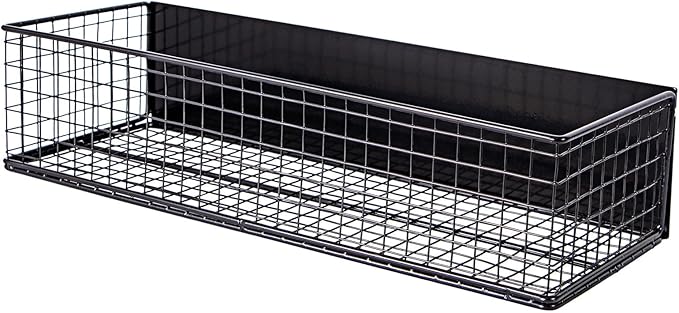 Magnetic Basket, Magnetic Shelf for Fridge,Magnetic Spice Rack Wire Mesh Magnetic organizer Holder Accessories for Office Kitchen Classroom Storage, Black-High, 13.77" x 5.11" x3.26"-Ruum Studio Home