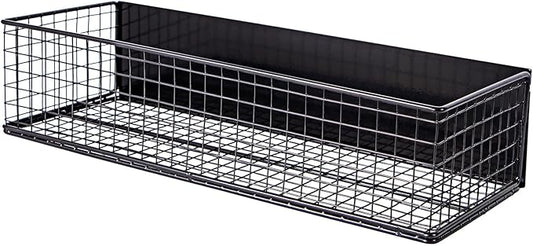 Magnetic Basket, Magnetic Shelf for Fridge,Magnetic Spice Rack Wire Mesh Magnetic organizer Holder Accessories for Office Kitchen Classroom Storage, Black-High, 13.77" x 5.11" x3.26"-Ruum Studio Home