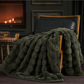 EVERGRACE Ultra Soft Luxury Fluffy Ridgeline Faux Rabbit Fur Throw Blanket, Thick Warm Bubble Throw for Bed, Cozy Plush Reversible Blankets for Couch, Chair, Sofa, Green, 50x60 Inches, 870 GSM-Ruum Studio Home