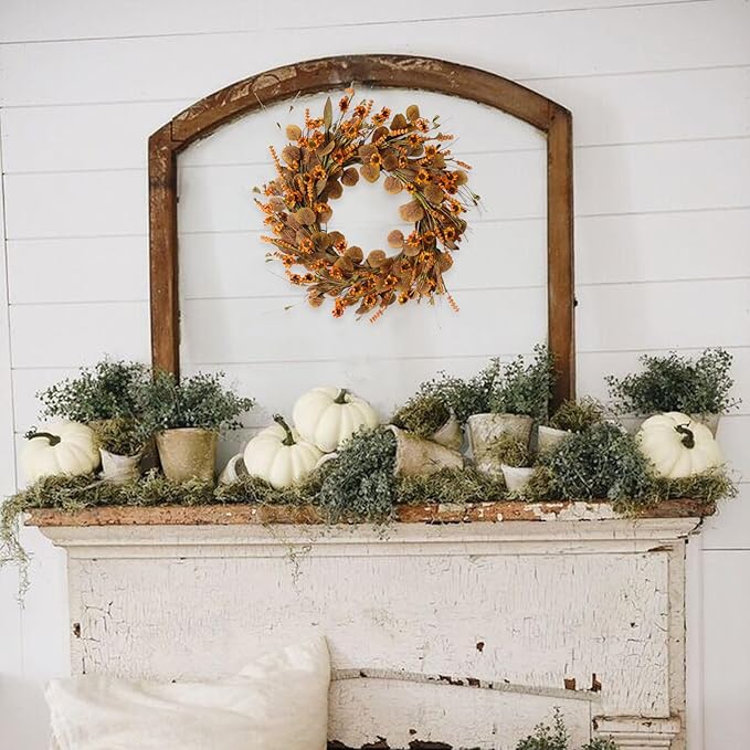 22 Inch Fall Wreath for Front Door Artificial Autumn Wreath with Eucalyptus Leaves Wild Flowers Harvest for Festival Thanksgiving Halloween Farmhouse Wall Home Decor-Ruum Studio Home