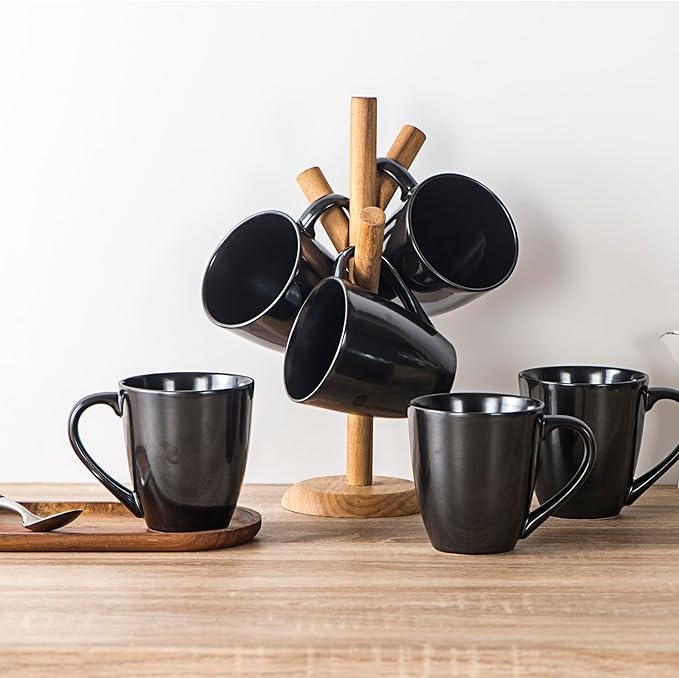 vicrays Coffee Mug Set, 12 Ounce, Ceramic Mug for Men, Women, Unique Glazed Mugs with Handle for Coffee, Tea, Milk, Cocoa, Cereal - Set of 6 Black-Ruum Studio Home