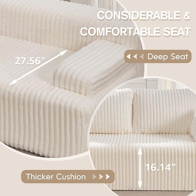 Hobestluk Modular Sectional Sofa Couches 108" L-Shape Couch 3 Seat Modular Sofa Memory Foam Sectional Couches for Living Room, Boneless Couch with Oversized Chaise (White, Left Facing)-Ruum Studio Home