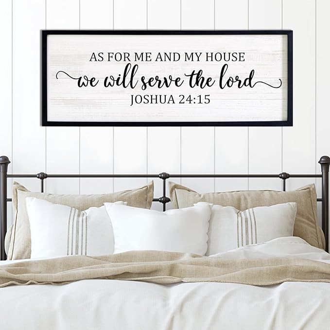 As For Me And My House We Will Serve The Lord Framed Wall Art, 40''×15'' Vintage Positive Religious Rustic Bible Verse for Christian God Jesus Christ Prayer, Horizontal Holy Catholic Scripture Decor-Ruum Studio Home