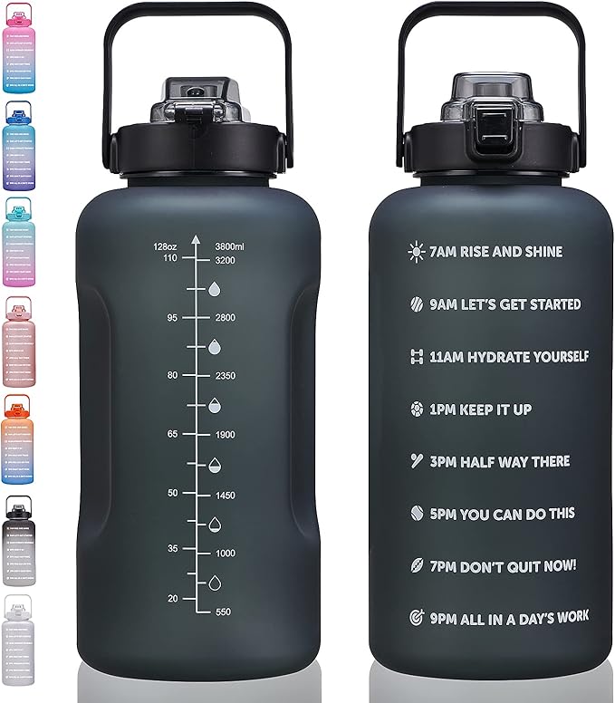 64oz,100oz,128oz Large Motivational Water Bottle with Time Marker, Leakproof & BPA Free Half Gallon Big Water Bottle with Straw Handle Tritan Frosted Water Jug for Gym,Fitness,Outdoor Sports-Ruum Studio Home