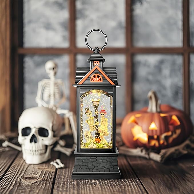 Halloween Snow Globe Lantern, Spooky Ghost Halloween Decor, Plug-in & Battery Operated Snow Globes for Halloween Decorations Indoor-Ruum Studio Home