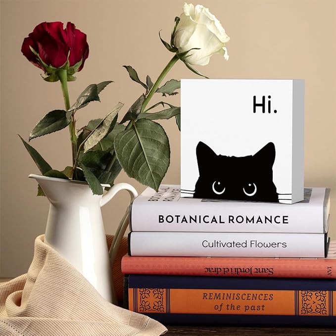 Black Cat Desk Decor, Office Decorations for Work, Cat Lover Gifts for Women, Cat Gifts for Girls, Cat Lover Gifts, Wooden Box Decor Sign for Home Farmhouse Living Room Bedroom Bathroom Classroom Gym-Ruum Studio Home