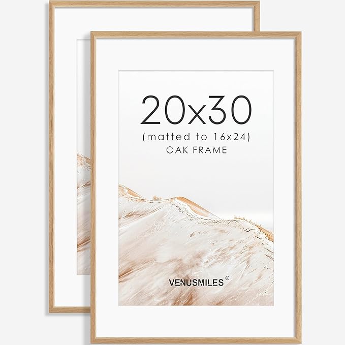 20x30 Poster Frame Set of 2 Natural Solid Oak Photo Frames with 16x24 Removable Mat Wall Hanging Large Handcrafted Frame with HD Plexiglass Wall and Tabletop Display Large Picture Frame-Ruum Studio Home