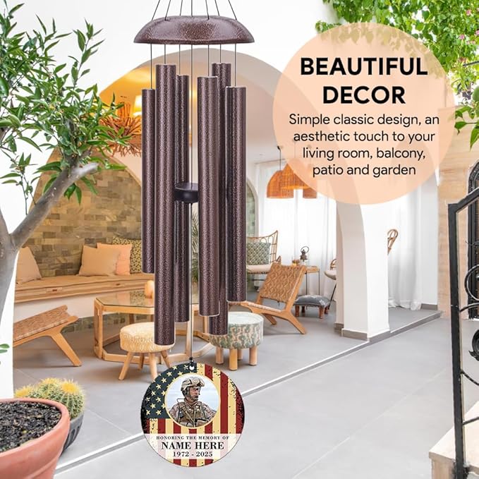 36inch Personalized Wind Chimes, Memorial Wind Chimes for US Veteran, Wind Chime for Loss of Loved Dad/Mom, Sympathy Memorial Gifts, Thank You Veteran Solider-Ruum Studio Home