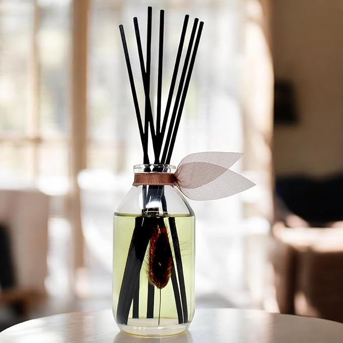 LOVSPA Reed Diffuser Set, Santal (Sandalwood) Scented Oil Diffuser with Sticks, Home Fragrance Accessories for Bathroom Shelf Decor, Aroma Diffusers for Home or Office Fall Decor, USA Made-Ruum Studio Home