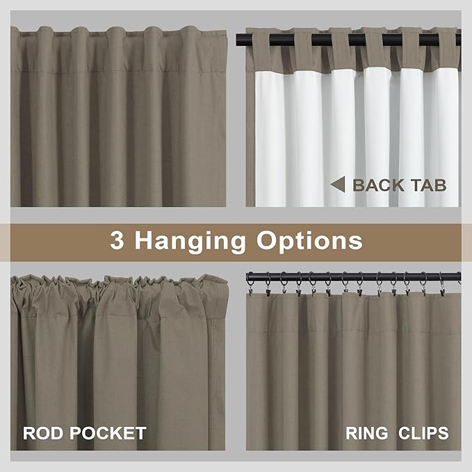 Back Tab Blackout Long Curtains for Living Room Darkening Light Blocking Brown Linen Drape 108 Inch Length 2 Panels Earth Tone Thermal Insulated Noise Reducing Heat Large Window Curtain 9ft Extra Long-Ruum Studio Home