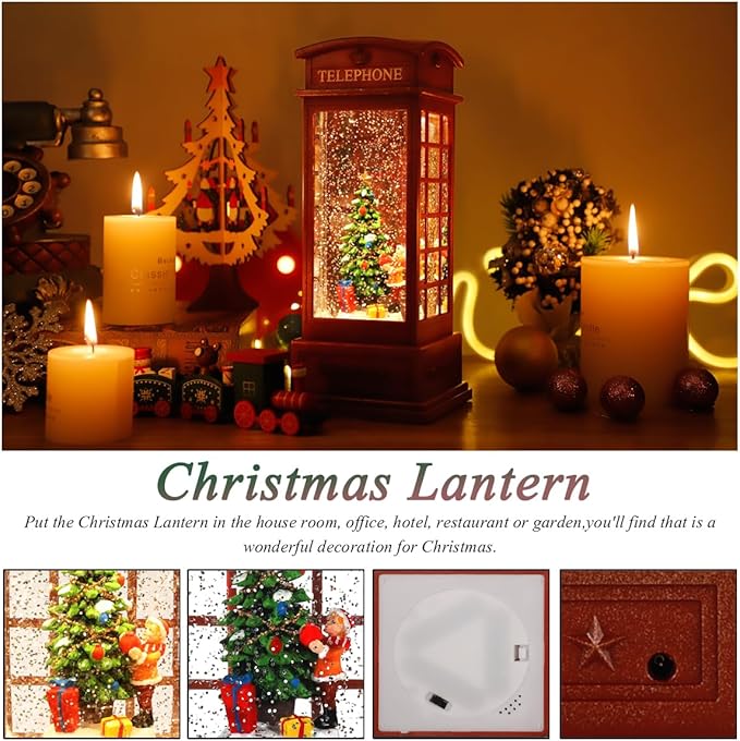 House & Garden Decoration,Christmas Lantern with 8 Pieces of Music,Sparkling Crystal Keep Circling Around The Snowman Families Music Box as a (Christmas Child)-Ruum Studio Home