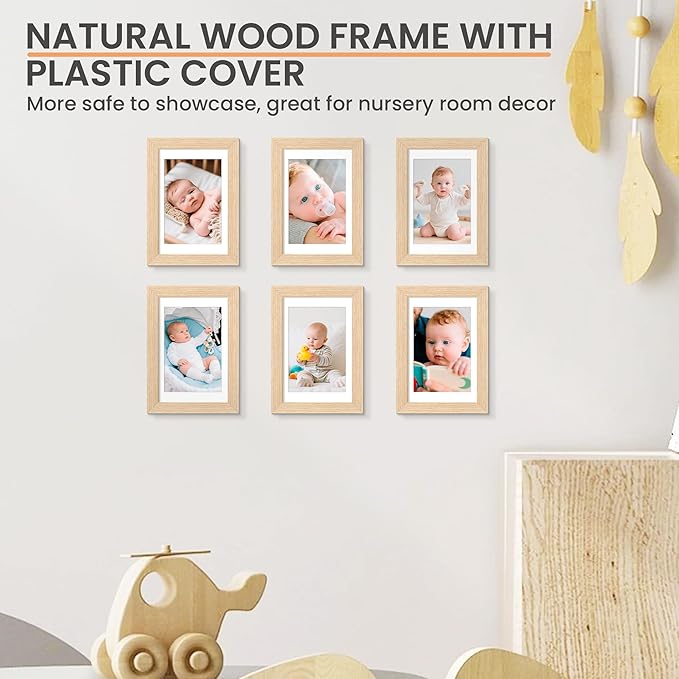upsimples 4x6 Picture Frame, Natural Solid Wooden Picture Frames, Display 3.5x5 with Mat or 4 x 6 Without Mat, Wall or Tabletop, 1 Pack, Natural-Ruum Studio Home