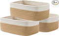 KALLAX Small Woven Basket, 12 x 8 x 4.5 Inches, Storage Basket for Organizing, Cute Small Rope Shelf Closet Cube Storage Bins Baskets for Shelves, Dog Toy Gift Baskets Empty, 3 Pack White & Brown-Ruum Studio Home