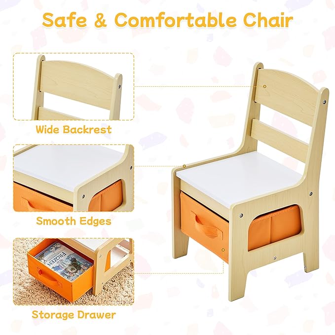 Kids Table and Chair Set, 3 in 1 Wooden Activity Table with Detachable Tabletop, Toddler Table and Chair Set with Storage Drawer, Kids Play Table for Children Art, Craft, Eating, Learning-Ruum Studio Home