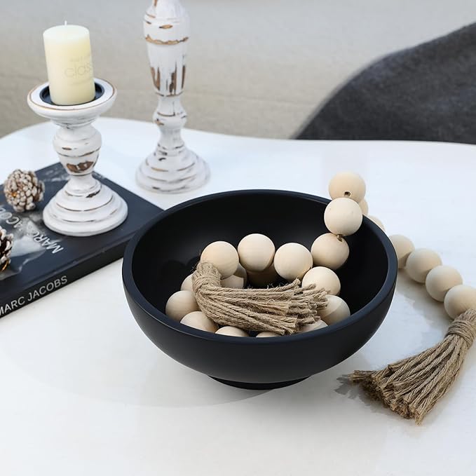 Large Black Decorative Bowl for Home Decor - Modern Concrete Fruit Bowl for Kitchen Counter or Coffee Table-Ruum Studio Home