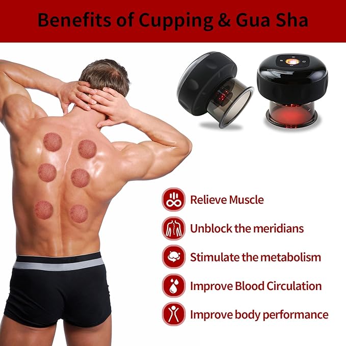 Smart Cupping Massage Therapy Set 2 Pcs, Electric Therapy Massager Kit, Therapy Device, Gua Sha Massage Tool for Pain Relief, Neck Shoulder Back Muscle Soreness (Black)-Ruum Studio Home