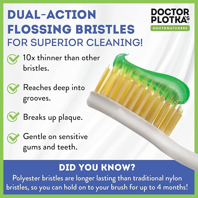 MOUTHWATCHERS Soft Flossing Manual Toothbrush for Adults, 2 Pack, Green, Ultra Clean, Good for Sensitive Teeth and Gums, by Dr. Plotka's-Ruum Studio Home