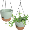 Hanging Planters for Indoor Outdoor Plants, 2 Pack Self Watering Hanging Pot with Drainage Holes & Removable Tray (Green, 10'')-Ruum Studio Home