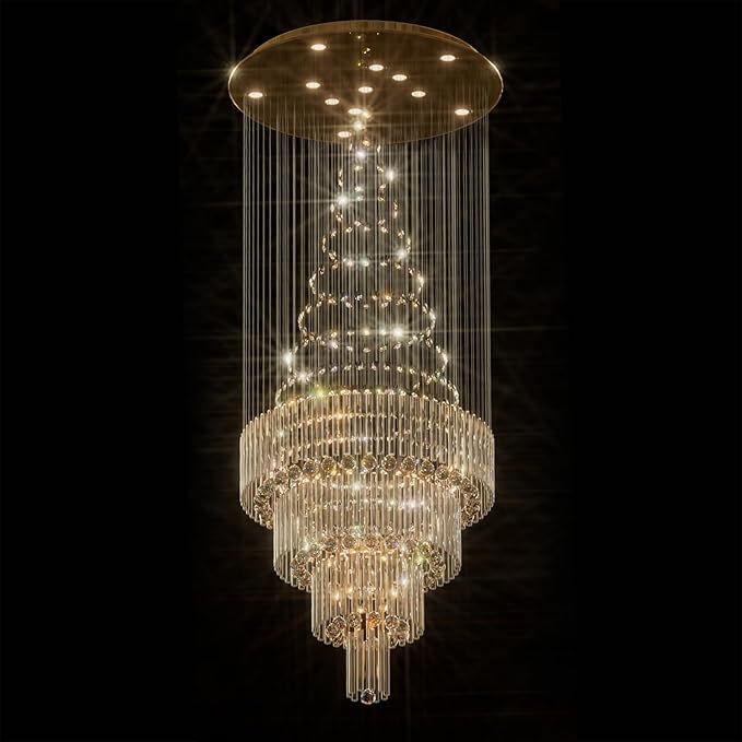 D32''X H100'' Modern Crystal Raindrop Gold Chandelier Lighting for Entrance, Stairs, Doorway, Crystal Ornament Chandelier Can be Used on Sloping Ceiling-Ruum Studio Home