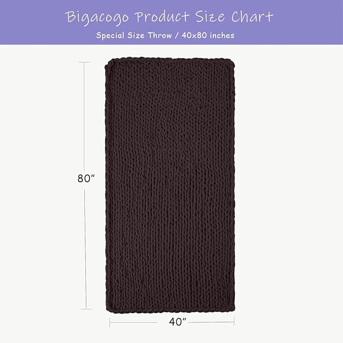 Bigacogo Chunky Knit Throw Blanket for Couch, 40x80 inches, 100% Hand Knitted with Thick Jumbo Chenille Yarn, Cozy Soft Large Rope Knot Cable Crochet Blankets for Sofa Bed Living Room, Chocolate-Ruum Studio Home