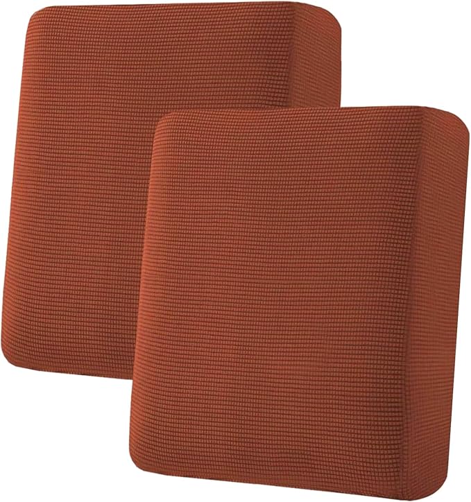 H.VERSAILTEX Super Stretch Individual Seat Cushion Covers Sofa Covers Couch Cushion Covers Slipcover Sets Thick Jacquard Textured Twill Fabric (2 Piece Medium Sofa Cushion Covers, Rust)-Ruum Studio Home