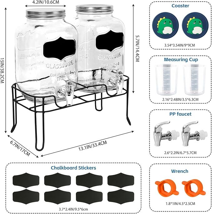 2-Pack 1 Gallon Glass Laundry Detergent Dispenser Set with Bamboo Lids and Stand - Liquid Soap and Fabric Softener Dispensers with Spigots, Cups, Labels and Mats, Laundry Room Organization and Storage-Ruum Studio Home