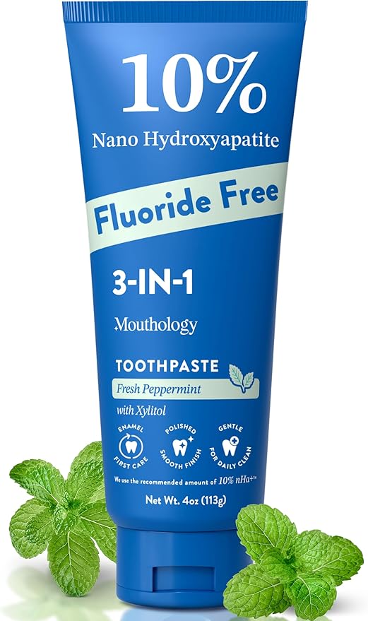 Mouthology 10% Nano Hydroxyapatite Toothpaste (Fluoride Free), Whitening*, Supports Enamel Care*, Appropriate for Sensitive Teeth*, SLS Free, Xylitol nHA Toothpaste for Adults, Mint 4oz (USA Made)-Ruum Studio Home