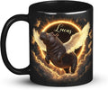 Personalized Choose Name Coffee Mug, Custom Hippo Ceramic Coffee Cup 11oz 15oz, Fantasy Animal Black Cup for Kids, Custom Whimsical Hippo with Wings Mug, Gifts for Holiday-Ruum Studio Home