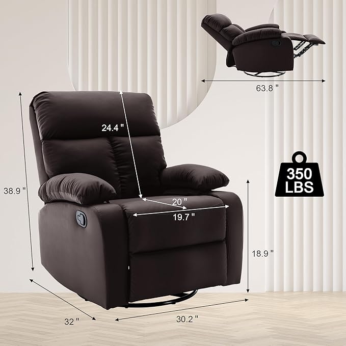 Swivel Rocker Recliner, Rocking Recliners Chair for Small Spaces, Small Rocker Recliner Chair, Nursery Rocking Chairs for Living Room, RV, Nursery, Brown-Ruum Studio Home