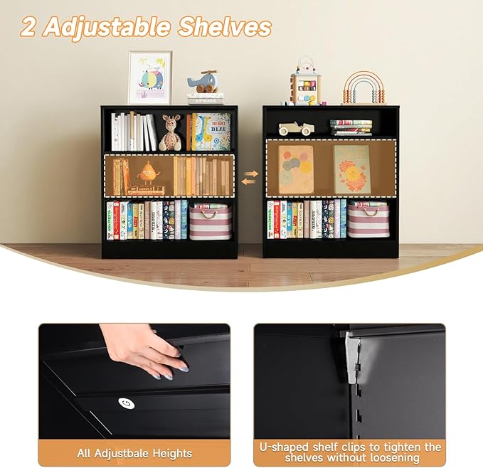 3-Tier Metal Open Shelf Bookcase, Bookcase with Adjustable Shelves, Floor Standing Book Shelf, Freestanding Display Storage Shelves, Curio Cabint Display Case for Small Places/Living Room/Corner-Ruum Studio Home