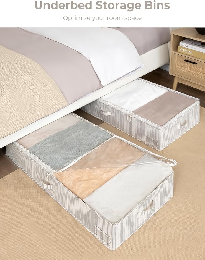 StorageWorks Extra Large Under Bed Storage Containers with Handles and Label Holder, 2 Pack Ultra-thick Fabric Underbed Bins, Closet Organizer for Clothes, Blankets, Sweater-Ruum Studio Home