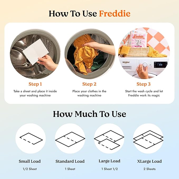 Freddie Low-Waste Laundry Detergent Sheets – Jug Free Format – Pre-Measured Strips – 60 Loads – Unscented for Sensitive Skin-Ruum Studio Home