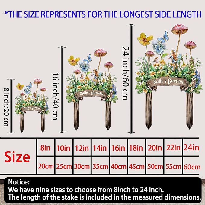 Personalized Cute Fairy Metal Sign with Stake,Custom Gardener Family Name Signs Outdoor Decor,Customized Butterfly Gardening Gifts for Mother,Flowers Plaques Decorate for Garden Patio Lawn Porch Yard-Ruum Studio Home