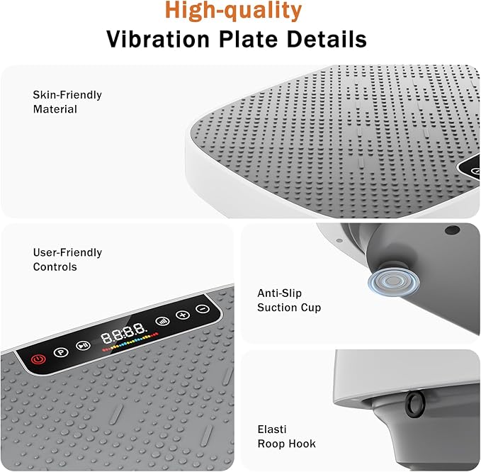 Vibration Plate Exercise Machine, Ultra-Quiet Vibration Plate for Lymphatic Drainage & Body Toning, Whole Body Vibration Platform with Bluetooth, Resistance Bands, Home Gyms Equipment-Ruum Studio Home