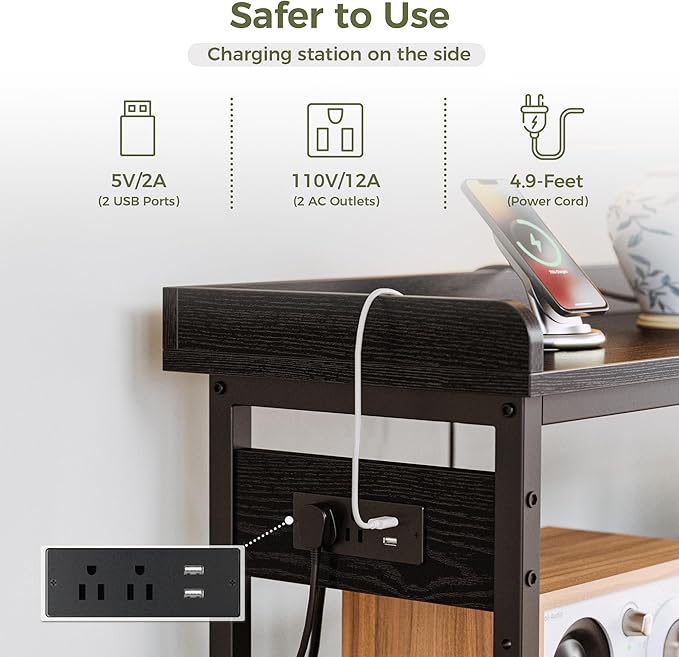 IRONCK Console Table, Sofa Table with Power Outlet, Farmhouse Hallway Table for Entryway, Living Room, Height Adjustable, Easy Assembly, Vintage Black, 43"-Ruum Studio Home