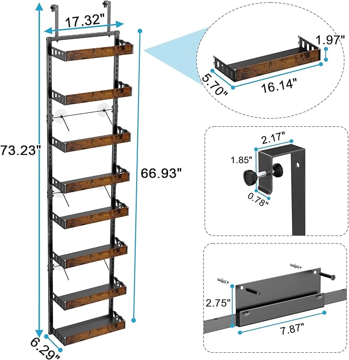bukfen Over the Door Pantry Organizer, 8-Tier Adjustable Wooden Basket Kitchen Pantry Door Organization and Storage,2 in 1 Wall Mount or Hanging Heavy-Duty Metal Hanging Kitchen Spice Rack,1 Pack-Ruum Studio Home