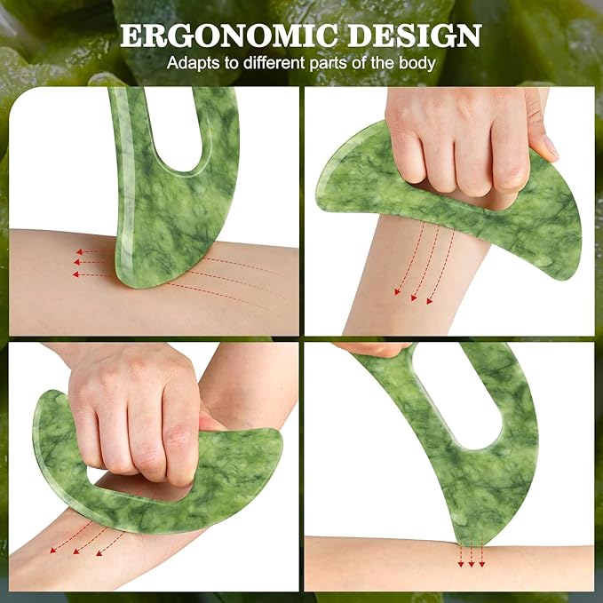Jade Stone Large gua sha Massage Tool, Gua Sha Body Tool with Hand Grip, Muscle Scraper Tools Set,Scraping Massage Tools for Physical Therapy,Derma Edge & GuaSha Massage Scraper Tool-Ruum Studio Home