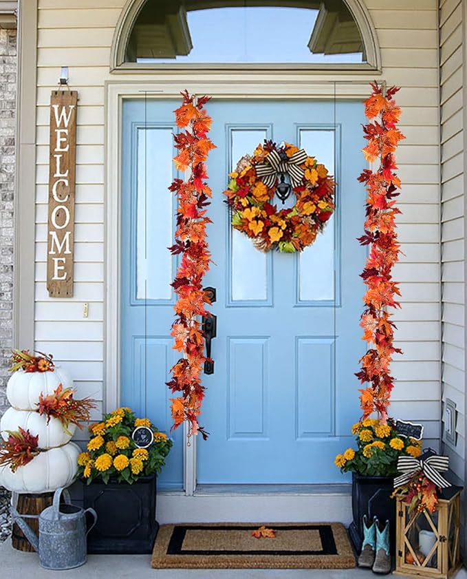 DearHouse 2 Pack Fall Garland Maple Leaf, 5.9Ft/Piece Hanging Vine Garland Artificial Autumn Foliage Garland Thanksgiving Decor for Home Wedding Fireplace Party Christmas (Red)-Ruum Studio Home