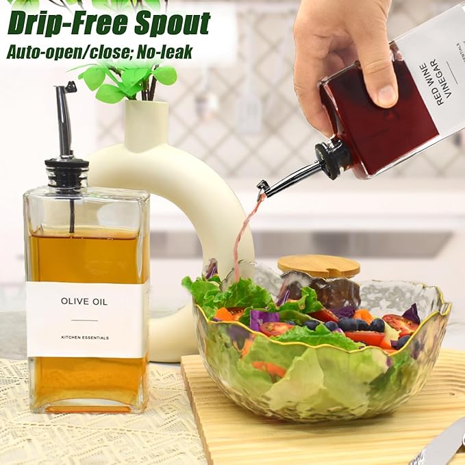 Olive Oil Dispenser for Kitchen, Cooking Oil Container 16.9 oz, Olive Oil Bottles, Soy Sauce Dispenser, Coffee Syrup Bottles (16.9oz, Set of 2)-Ruum Studio Home