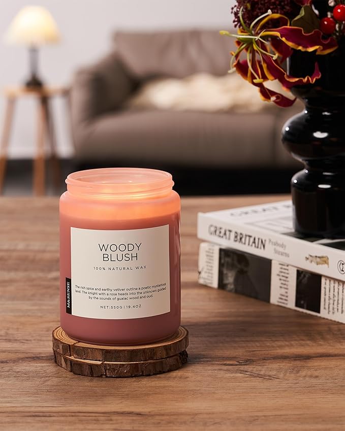 M&SENSE Rose Oud Wood Soy Candles 2 Wick, Large Scented Candles 19.4oz 110 Hour Long Lasting Burn Non Toxic Natural Luxury Aromatherapy Gifts for Women & Relaxing Spa Yoga-Ruum Studio Home