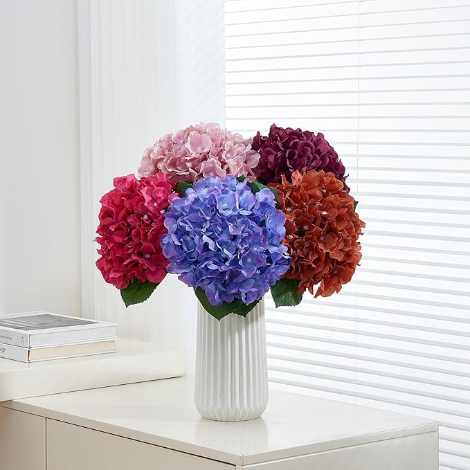 8Pcs Burgundy Fake Flowers Silk Hydrangea Artificial Flowers Bouquets Faux Hydrangea Stems for Home Table Centerpieces Wedding Party Decoration-Ruum Studio Home