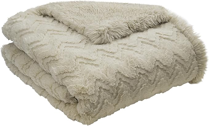 Mon Chateau Premium Reversible Queen Size Luxury Faux Fur Throw for Couch, Sofa, or Queen Size Bed - Plush Cozy Soft Blanket for Sleeping or Home Décor, 60" x 70" (Beige Jacquard)-Ruum Studio Home