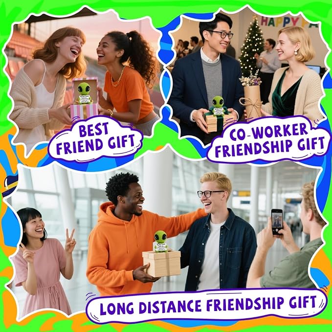 Christmas Unique Long Distance Friendship Gifts Cute Crochet Alien Plush Handmade My Person Fun Figures for Childhood Friends Besties Birthday-Ruum Studio Home