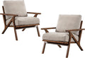 chairus Mid Century Accent Armchairs Modern Upholstered Lounge Chair Compfy Leisure Arm Chair for Living Room Fireplace/Bedroom/Reception/Dorms, Set of 2, Denim Fabric Beige-Ruum Studio Home