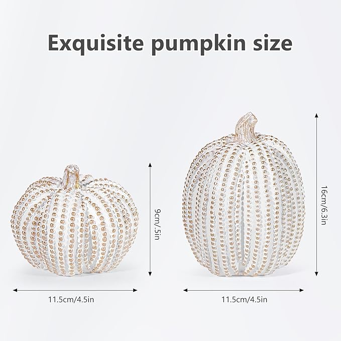 2Pcs Halloween Pumpkin Artificial Resin Pumpkins Decor for Mantel Harvest Autumn Tabletop Decoration Gold Fall Pumpkin Decorations Thanksgiving Table Centerpieces (Set A, ONE Size)-Ruum Studio Home