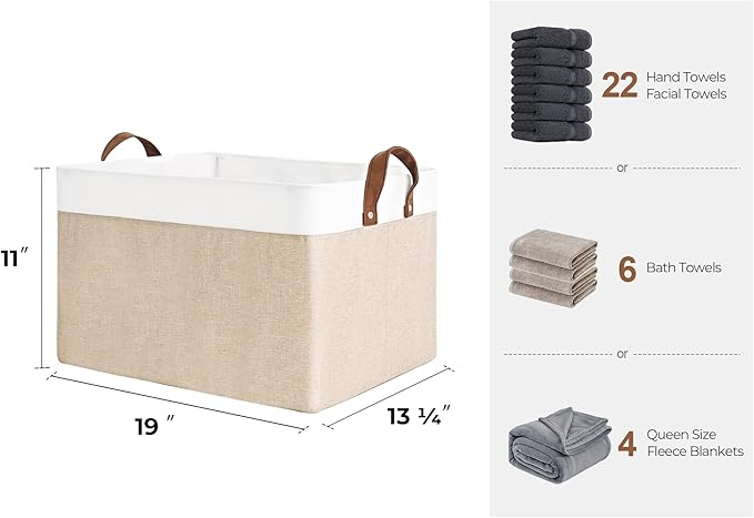 StorageWorks Storage Bins, Fabric Storage Bins for Shelves, Extra Large Storage Baskets with Metal Frame, Closet Baskets and Bins with Handles, Jumbo, Brown and White, 2-Pack-Ruum Studio Home