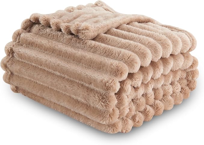 NEWCOSPLAY Super Soft Throw Blanket Taupe Premium Silky Flannel Fleece 3D Ribbed Jacquard Lightweight Bed Blanket All Season Use (Taupe Ribbed, Throw(40"x50"))-Ruum Studio Home