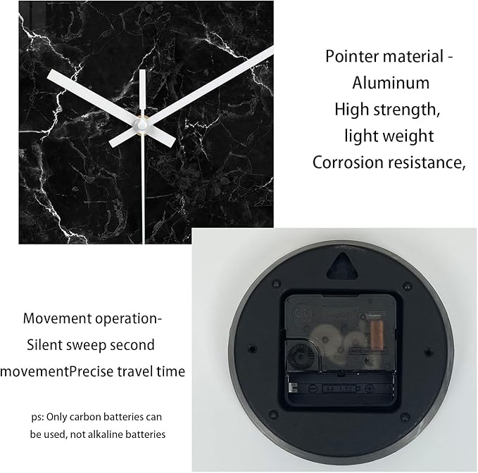 Oversized Decorative Clocks Battery Operated 24 Inch Marble Black Wall Clock for Office Round Non Ticking Wall Clock Silent-Ruum Studio Home