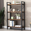 Solid Wood Bookshelf, 4-Tier Rustic Vintage Industrial Etagere Bookcase, Open Metal & Wood Vintage Book Shelf, Retro Brown-Ruum Studio Home