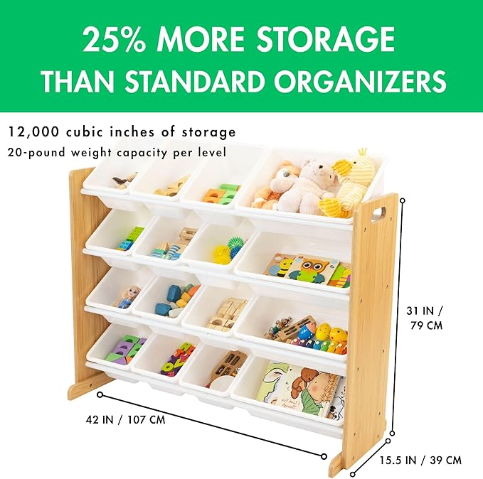 Humble Crew Supersized Toy Storage Organizer with 16 Removable Bins, Natural/White – Large Toy Storage for Toddlers Ideal for Kids' Rooms, Playrooms, and Nurseries - Modern Toy Bins for Kids-Ruum Studio Home